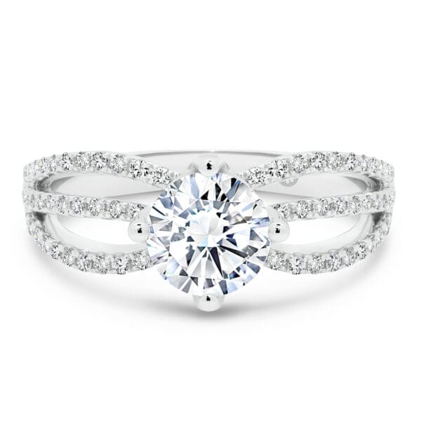 Cammeray Engagement Ring With 4-Prong Setting And Encrusted Basket On Curved Triple Row Accented Split Band