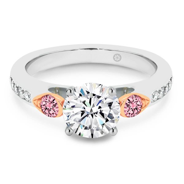 Melbourne Round Pink lab grown diamond ring 1.50 carat white diamond on channel set band