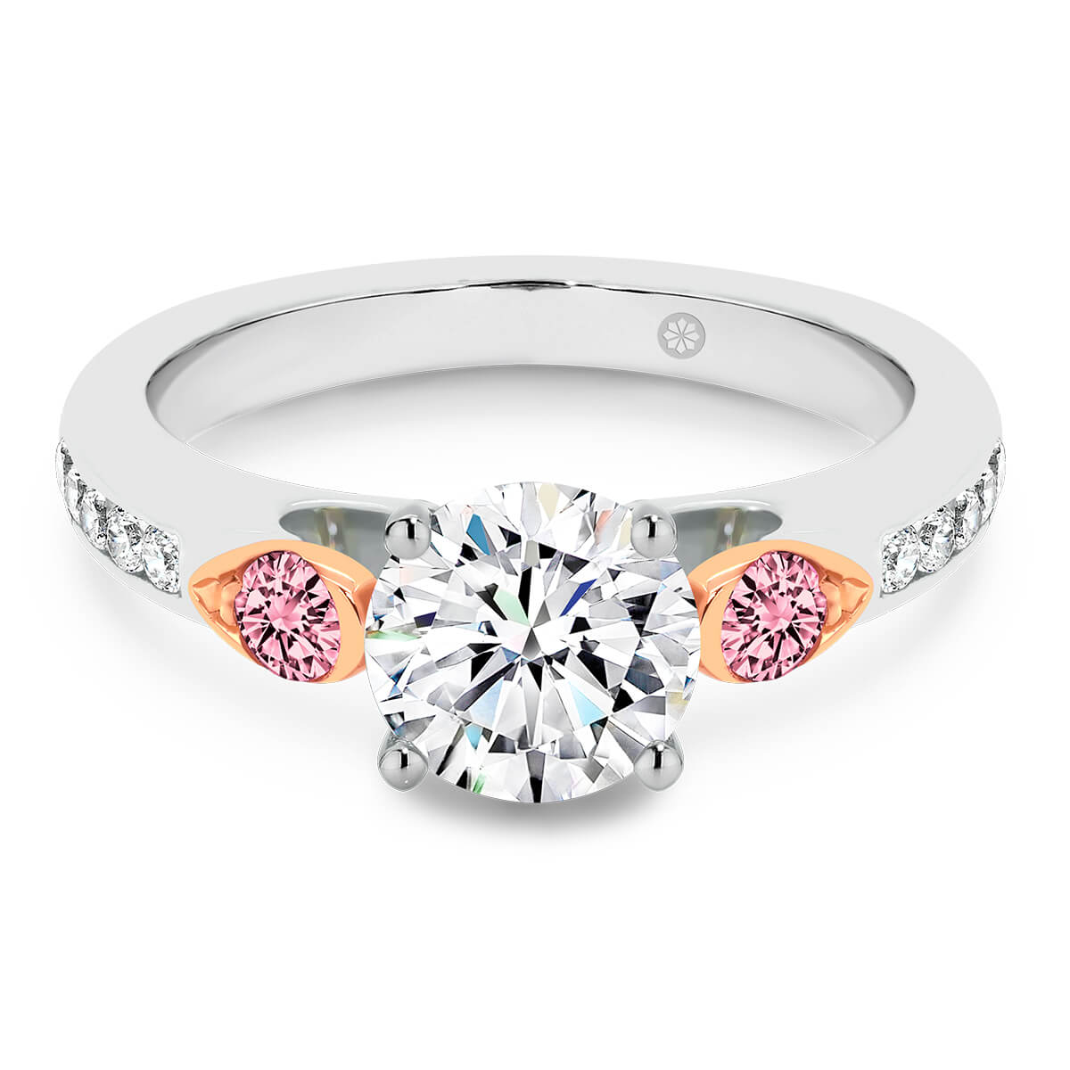 Melbourne Round Pink Lab Grown Diamond Ring 1.50 Carat White Diamond On Channel Set Band