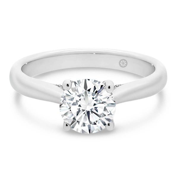 Melrose solitaire engagement ring with Moissanite encrusted crossover trellis gallery