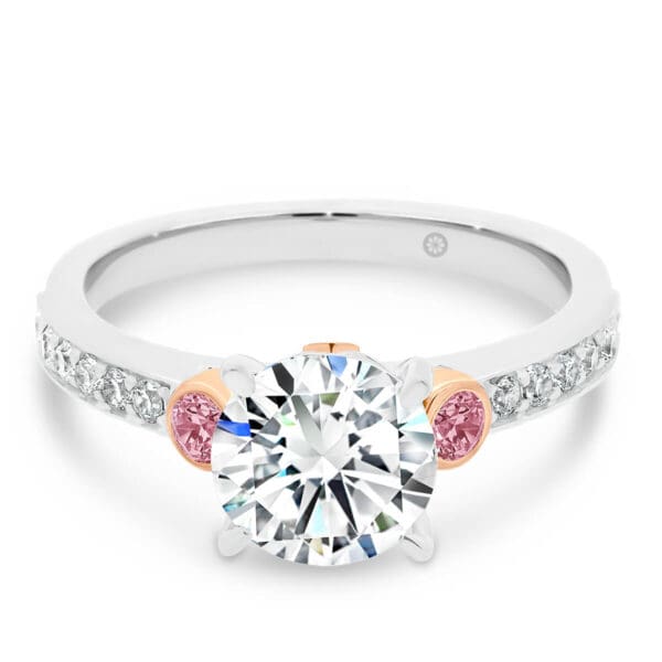 Milan Round Pink Lab Grown Diamond Ring With Rose Gold Accents And Encrusted Pave Band