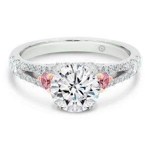 NewYorkPink_Front New York Round Pink Lab Grown Diamond Ring With Encrusted Split Shank