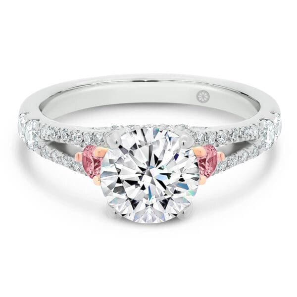 New York Round Pink lab grown diamond ring with encrusted split shank