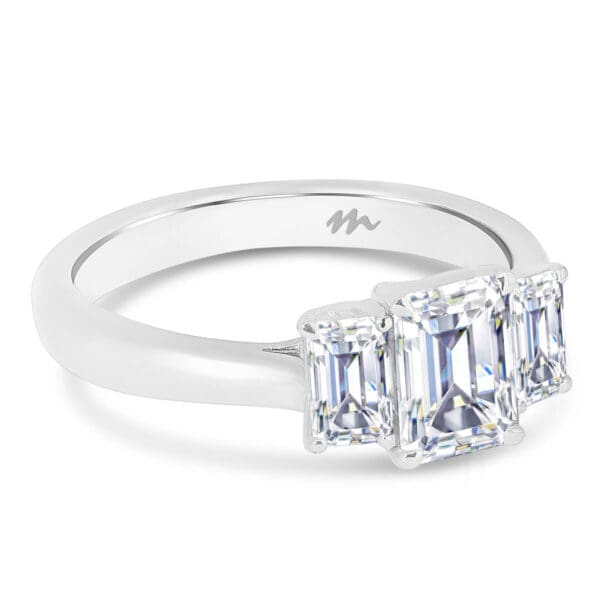 Alexa 3 stone Emerald cut Moissanite engagement ring