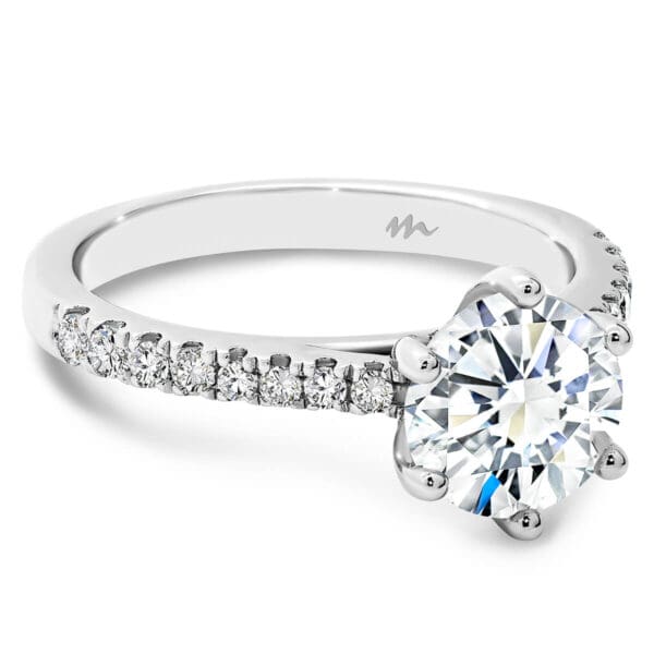 Amy Round Moissanite Engagement Ring With Tapered Moissanite Band