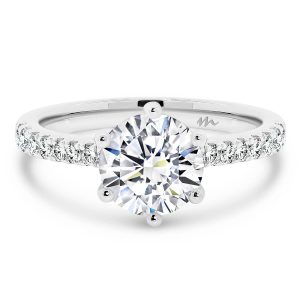 Amy 7.5-8.0 Round Moissanite Engagement Ring With Tapered Band