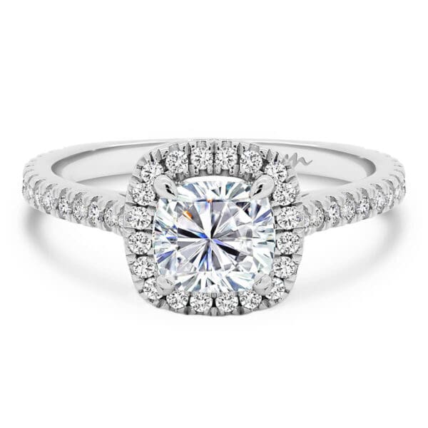 Ava Cushion 6.0-7.0 Moissanite Ring Cushion  With Halo Setting On 3/4 Band