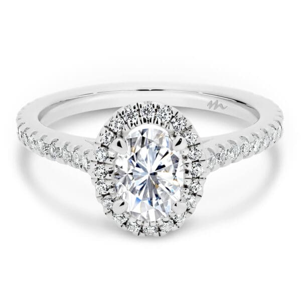 Ava Oval Moissanite Halo Engagement Ring On 3/4 Set Band