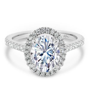 Ava Oval 8X6-9X7 Moissanite Halo Engagement Ring On 3/4 Accented Band