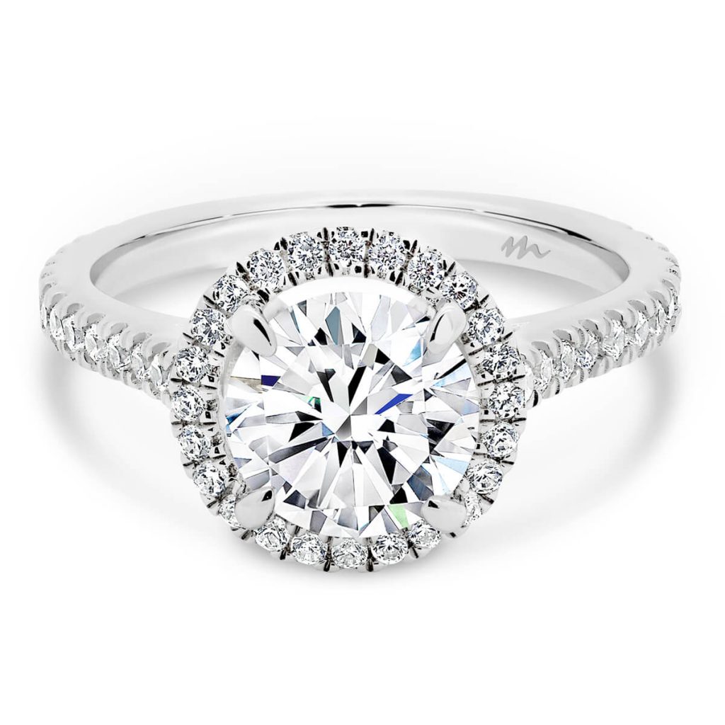 Ava Round Moissanite Halo Engagement Ring On 3/4 Set Band