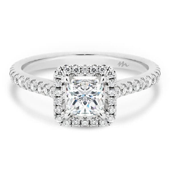 Ava Square 5.5-6.0 Princess Halo Engagement Ring On With Prong Set 3/4 Band