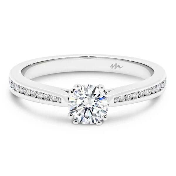 Bailey 5.0 Lab Grown Engagement Ring With Double 4 Prong Setting On Graduating Channel Set Half Band