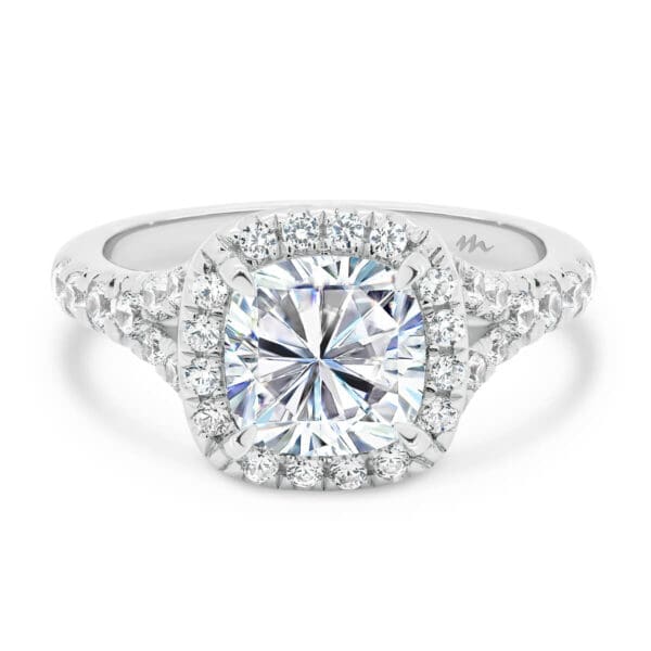 Celine 6.5-7.0 cushion Moissanite ring with split shank