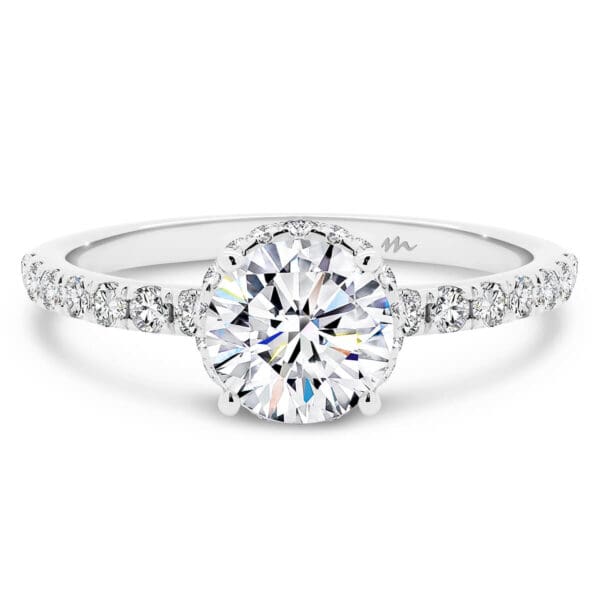 Deanne 6.5-7.0 Moissanite Engagement Ring With 4-Prong Setting On Delicate Encrusted Band And Hidden Halo