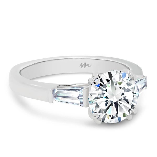 Debbie Round Moissanite engagement ring with tapered baguette cuts