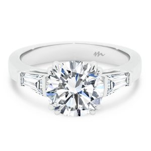 Debbie Round Moissanite Engagement Ring With Tapered Baguettes
