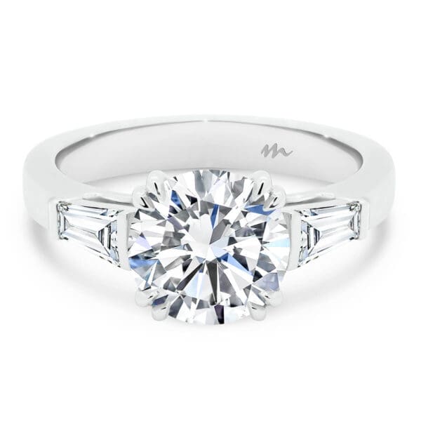 Debbie Round Moissanite Engagement Ring With Tapered Baguettes