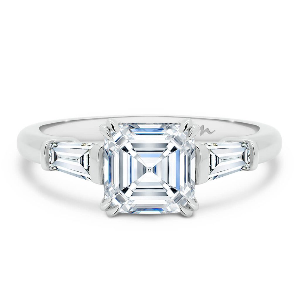 Debbie Asscher Asscher Cut Moissanite With Tapered Baguette Ring