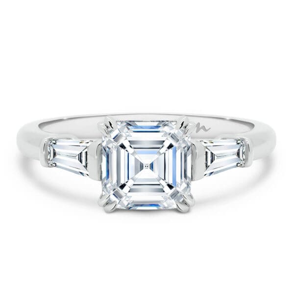 Debbie Asscher Asscher Cut Moissanite With Tapered Baguette Cut Ring