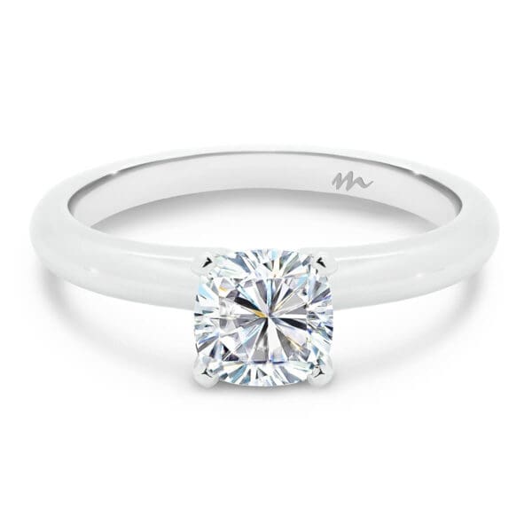 Fiona Cushion 6.5-7.0 4 Prong Solitaire Engagement Ring On Rounded Band