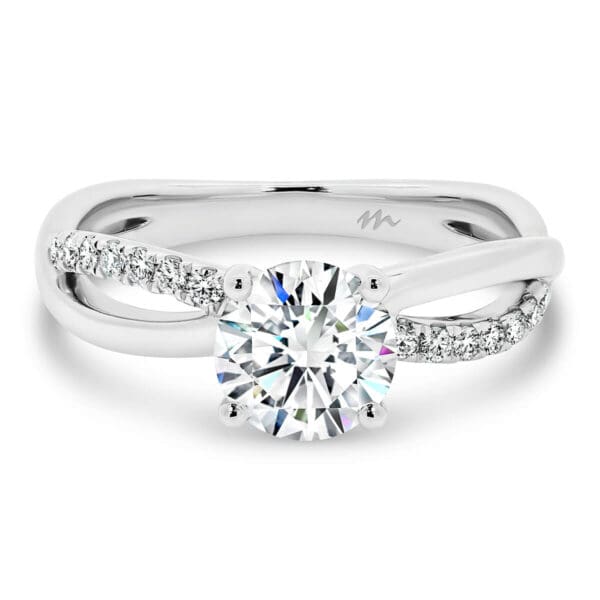 Freya Round Moissanite Engagement Ring With Crossover Infinity Band