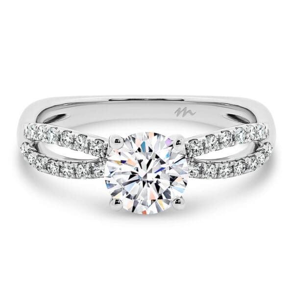 Frida Round 4 Prong Round engagement ring with moissanite encrusted infinity band