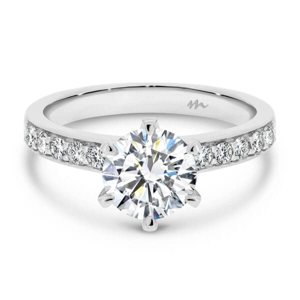 Isabelle 7.5-8.0 Round Moissanite ring with pave-set band