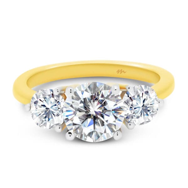 Kiara 4 Prong Trilogy Ring With 3 Prong Set Side Stones On Tapered Band