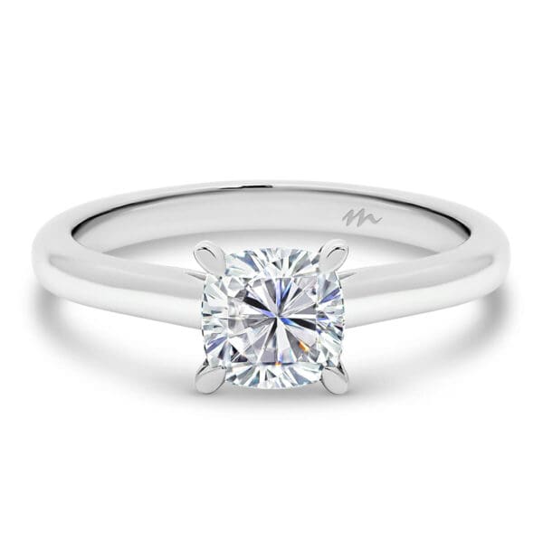 Leisel Cushion' Moissanite engagement ring with trellis gallery and plain