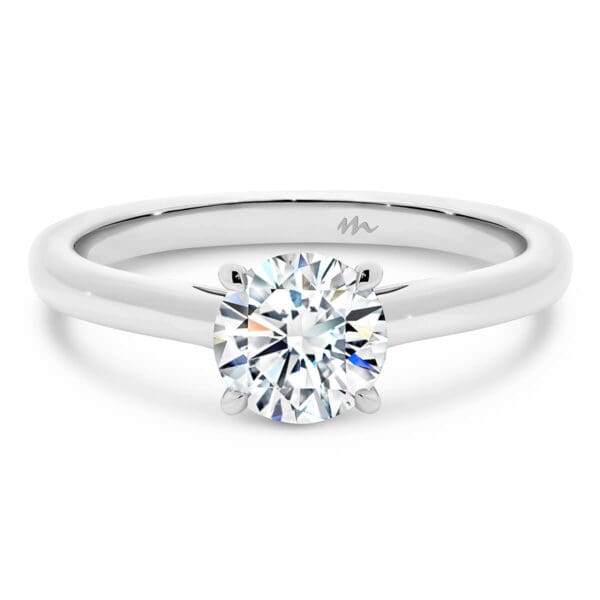 Leisel Round 6.5' Solitaire Lab Grown Engagement Ring. 4-Prong Setting With Crossover Gallery And Semi-Rounded Band.