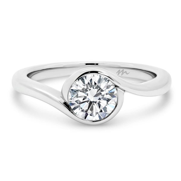 Liza 6.0 Moissanite engagement ring solitaire ring with swirl halo and Round bezel set stone