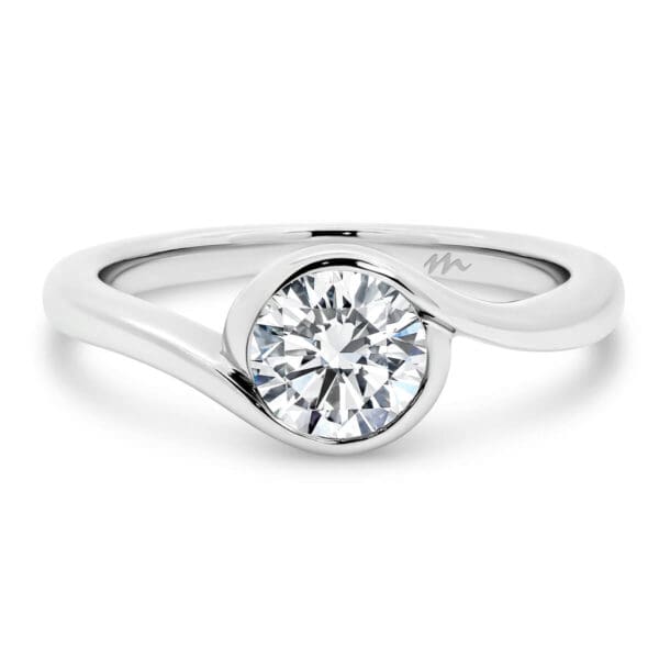 Liza 6.0 Moissanite Engagement Ring Solitaire Ring With Swirl Halo And Round Bezel Set Stone