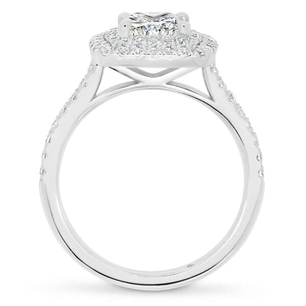 Double Cushion Shaped Halo On Petite Prong Set Half Band