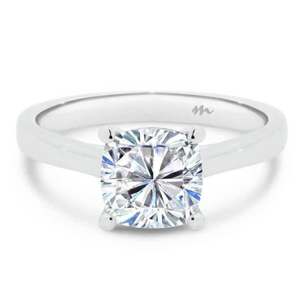 Lydia Cushion 7.0-7.5 Moissanite Engagement Ring On Slightly Tapered Band