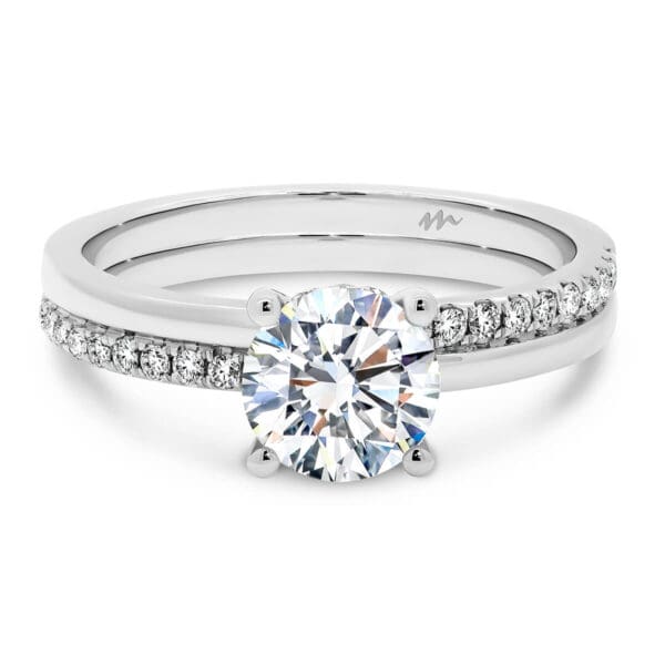 Maeve 4-Prong Engagement Ring On Straight Double Band With Stones On Alternating Sides Of Band