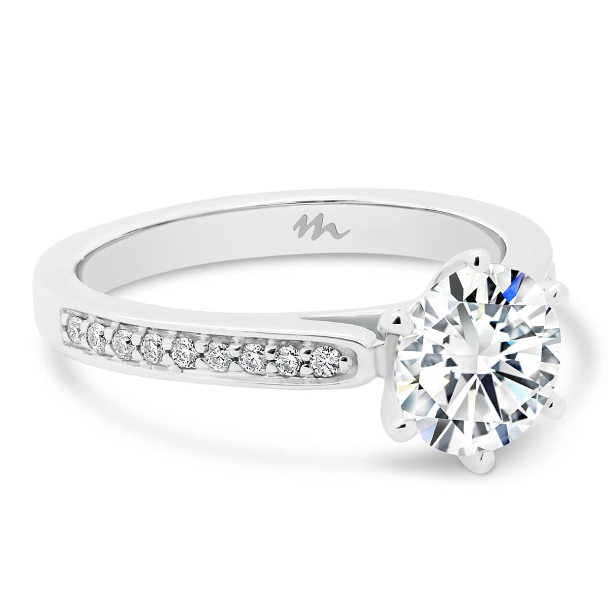 Milla Moissanite engagement ring with a pave band
