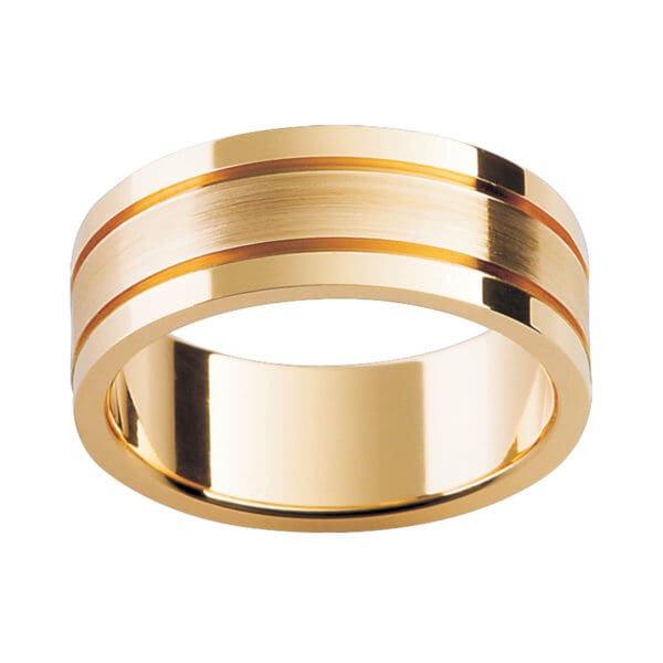 P237 Men'S Wedding Ring With Deep Polished Grooves In A Polished And Brushed Finish