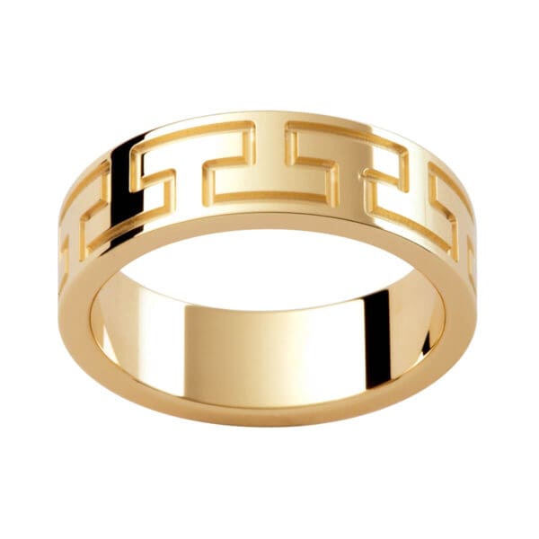 P237B Men'S Ring In Polished Yellow Gold With Engraved Graphic Motif All The Way Around