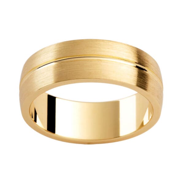 P287 Brushed Yellow Gold Men'S Ring With A Polished Centreline Groove