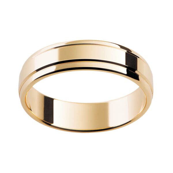 P69 men's ring with two horizontal grooves in polished yellow gold