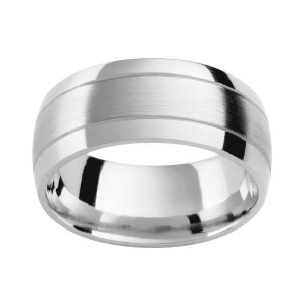 Pc408 Classic Men'S Wedding Ring With Polished Grooves In A Matt And Polished Combination Finish