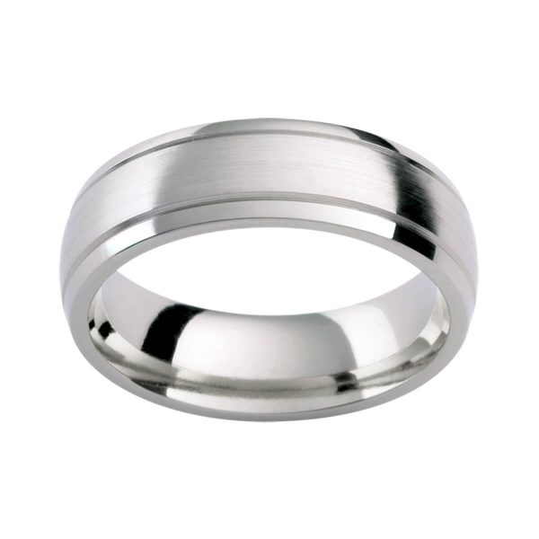 PC409 platinum men's band in brushed finish with polished grooved edges