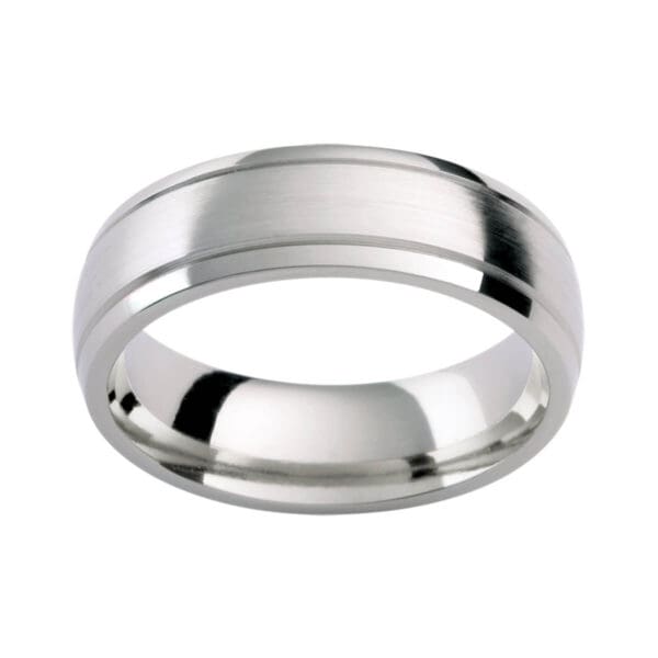 Pc409 Platinum Men'S Band In Brushed Finish With Polished Grooved Edges