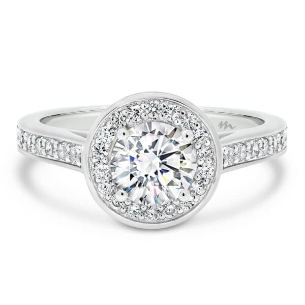 Simona Round 6.5-7.0 With Its Pave Halo And Pave Band Is A Stunning Engagement Ring Choice.