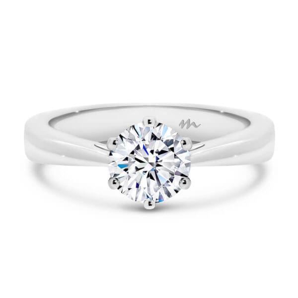 Taylor Round Solitaire Moissanite Engagement Ring On Flat Tapered Band