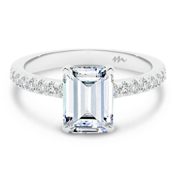 Victoria Emerald 8X6-9X7 Moissanite Engagement Ring With Emerald Cut On Accented Band