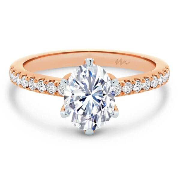 Victoria Oval Moissanite Engagement Ring On Thin Encrusted Half Band