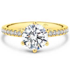 Victoria Round Solitaire Moissanite Engagement Ring With 6-Prong Setting On Fine Pave Band