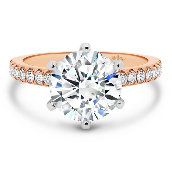 Victoria Round 1.00-1.25 Lab Grown Diamond ring with Tiffany setting on delicate micro pave half band