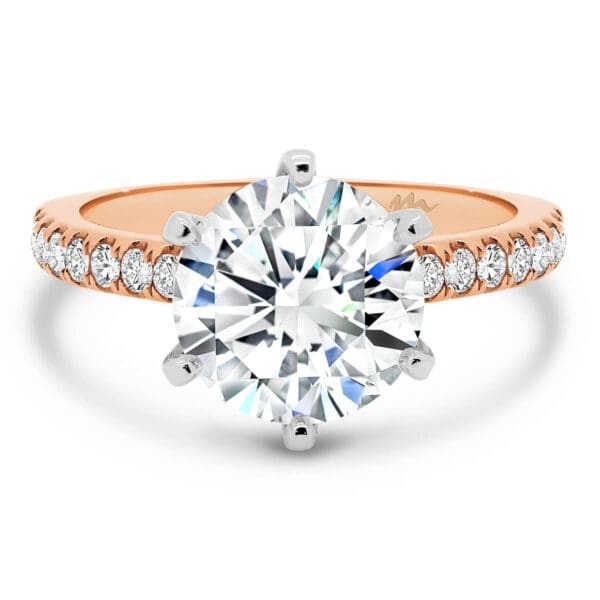 Victoria Round 1.00-1.25 Lab Grown Diamond Ring With Tiffany Setting On Delicate Micro Pave Half Band